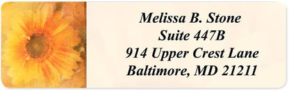 Golden Sunflower Designer Rolled Address Labels with Elegant Plastic Dispenser