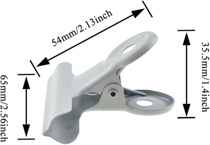 HAHIYO 2.5inch White Bulldog Clips Metal File Hinge Binder Clips Clamps Save Space Strong Spring Jaws Rock Solid Grip Book Lay Flat Deburred Edge for Hang Photos Wall Grid Dog Food 9PCS
