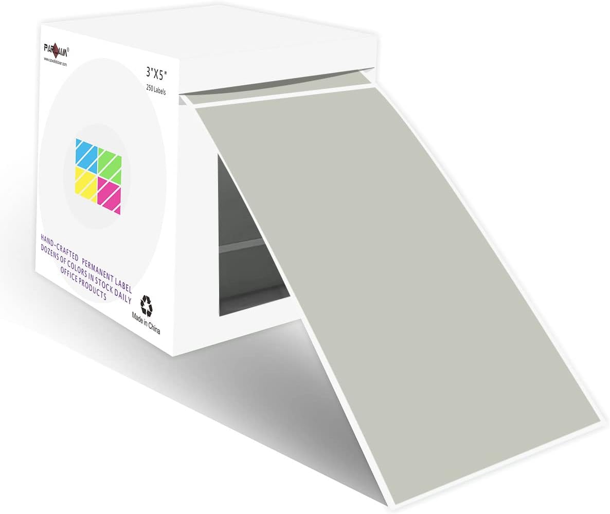 PARLAIM 3 X 5 Inch Rectangle Adhesive Color Coding Stickers,Square Grey Inventory Stickers -250 Per Dispenser Box（Grey）