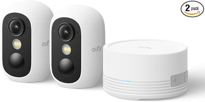 eufy Security eufyCam C35 2-Cam Kit, Wireless Security Indoor/Outdoor Camera, Magnetic Mount, Color Night Vision, Local Storage, No Monthly Fee, IP67, Facial Recognition, Solar Panel Compatible, White