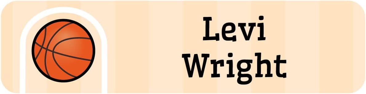 Name Bubbles - Custom Small Rectangle Name Labels for Kids (64 Labels) - Personalized Waterproof Name Stickers for Daycare, Lunch Boxes, Water Bottles, Shoes, School Supplies, & Camp (Basketball)