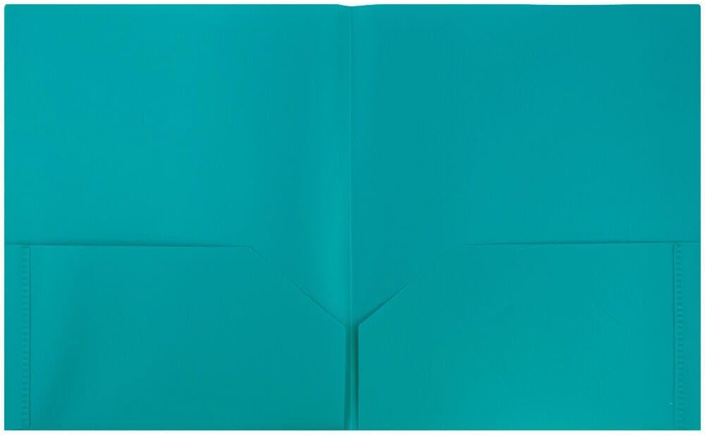 JAM PAPER Plastic 2 Pocket POP Folders - Durable School Folders - Teal Blue - 3/Pack