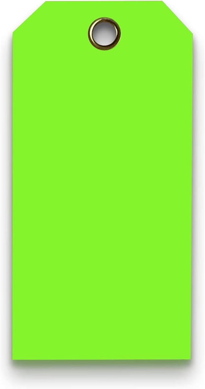 Tags 4 Less 15 Mil Waterproof Plastic Tags, Pack of 100 – 2” x 4” Heavy Duty Plastic Tags for Labeling, Outdoor Tagging, Equipment Labeling, Luggage, Valves & More (Fluorescent Green)