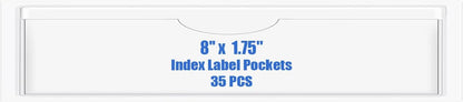 Origin-Joy 35 PCS Self Adhesive Index Card Pockets with Top Open, Clear Plastic Label Holder for Cards of Note, Library and Business, Adhesive Label Pockets & Card Holder (8 x 1.75 inch)