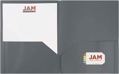 JAM PAPER Plastic 2 Pocket POP Folders - Durable School Folders - Grey - 6/Pack