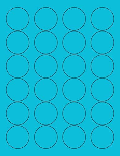 8-1/2 x 11" Neon Color High Light Fluorescent Labels for Laser & Inkjet Printer (Blue Fluorescent, 1.66" Round - 24 Per Page | 2400 Labels)