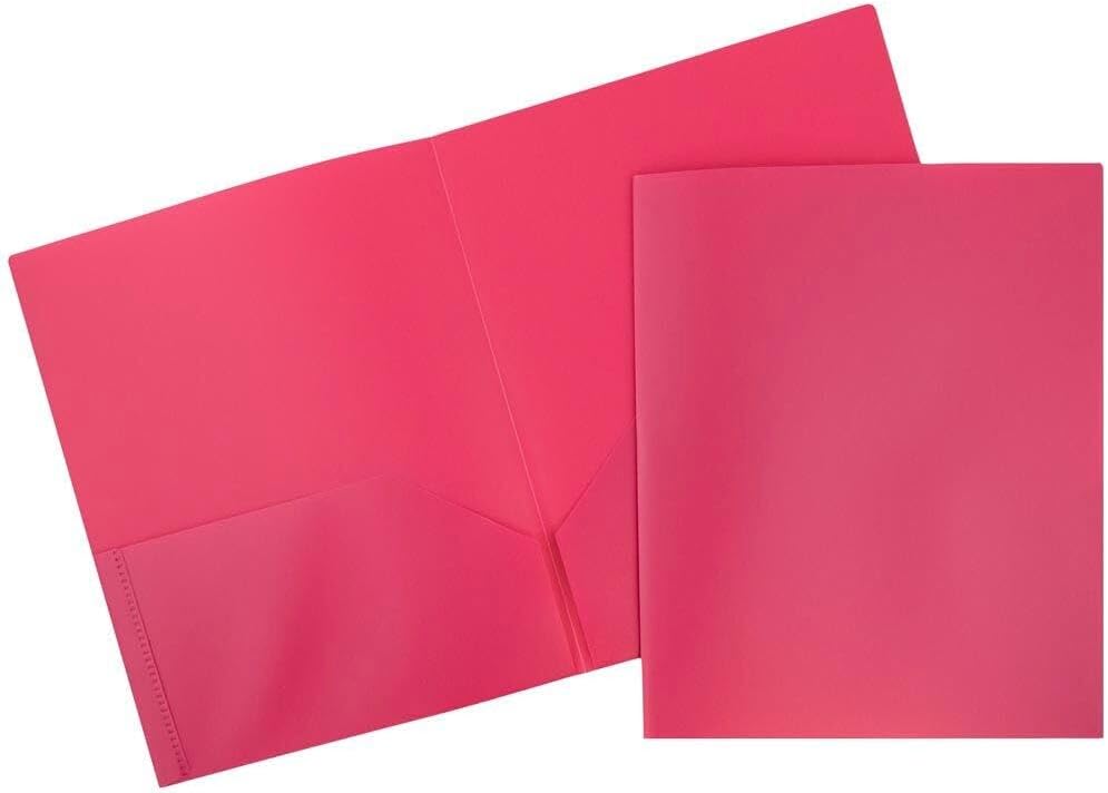 JAM PAPER Plastic 2 Pocket POP Folders - Durable School Folders - Fuchsia Hot Pink - Bulk 144/Box