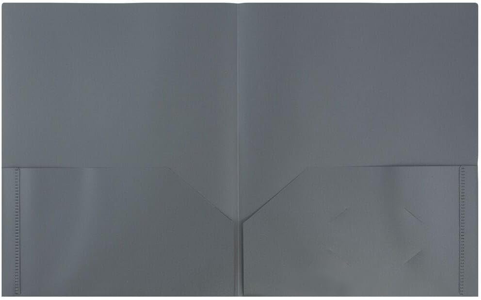 JAM PAPER Plastic 2 Pocket POP Folders - Durable School Folders - Grey - 3/Pack