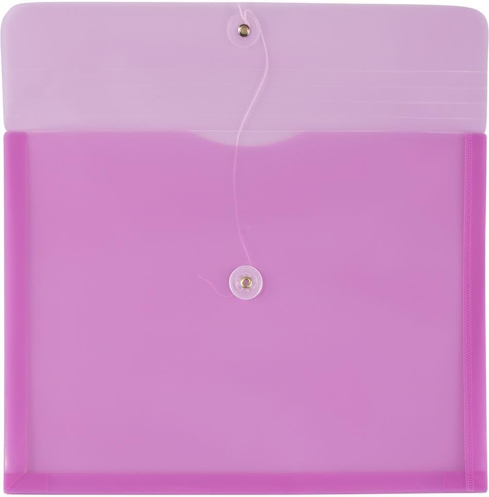 JAM PAPER Plastic Envelopes with Button & String Tie Closure - Letter Booklet - 9 3/4 x 13 - Lavender Purple - 3/Pack