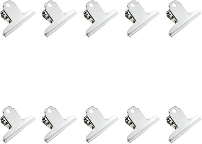 HAHIYO 3inch Silver Bulldog Clips Metal File Hinge Binder Clamps Save Space Strong Spring Jaws Rock Solid Grip Book Lay Flat Deburred Edge for Hang Photos Wall Grid Dog Food 10PCS