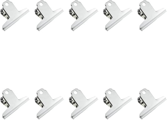 HAHIYO 3inch Silver Bulldog Clips Metal File Hinge Binder Clamps Save Space Strong Spring Jaws Rock Solid Grip Book Lay Flat Deburred Edge for Hang Photos Wall Grid Dog Food 10PCS