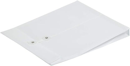JAM PAPER Plastic Envelopes with Button & String Tie Closure - Letter Open End - 9 3/4 x 11 3/4 - White - 12/Pack