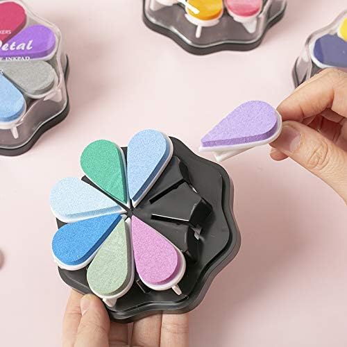 YPSelected 8 Assorted Multi Colours Waterdrop Shaped Craft Rubber Stamps Petal Ink Pads for Paper Wood Fabric (Set 1024)
