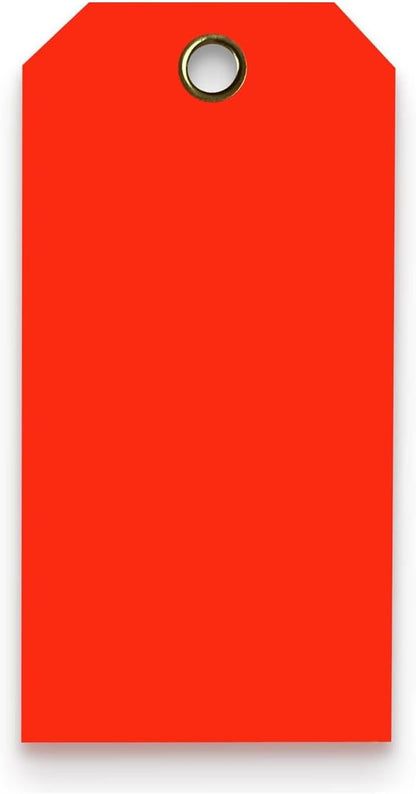 Tags 4 Less 15 Mil Waterproof Plastic Tags, Pack of 100 – 2” x 4” Heavy Duty Plastic Tags for Labeling, Outdoor Tagging, Equipment Labeling, Luggage, Valves & More (Fluorescent Orange/Red)