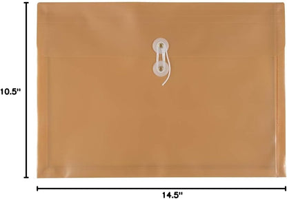 JAM PAPER Plastic Envelopes with Button & String Tie Closure - Legal Booklet - 9 3/4 x 14 1/2 - Gold - 12/Pack