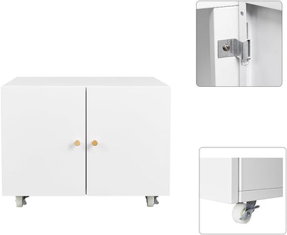 Metal Printer Stand with Storage, Large Black Printer Cabinet with Wheels and Adjustable Shelf for Home Office, Heavy Duty Printer Table