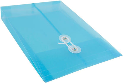 JAM PAPER Plastic Envelopes with Button & String Tie Closure - 6 1/4 x 9 1/4 - Blue - 3/Pack