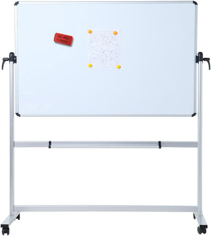 VIZ-PRO Double-Sided Magnetic Mobile Whiteboard, 72 x 48 Inches, Rolling Dry Erase Board Easel Stand on Wheels with Aluminium Frame for School Office Home 6' x 4'