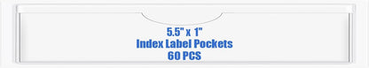 Origin-Joy 60 PCS Self Adhesive Index Card Pockets with Top Open, Clear Plastic Label Holder for Cards of Note, Library and Business, Adhesive Label Pockets & Card Holder (5.5 x 1 inch)