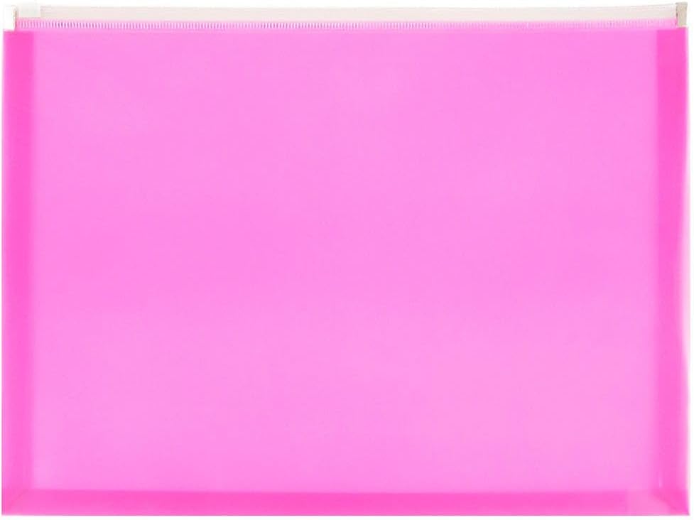 JAM PAPER Plastic Envelopes with Zip Closure - Letter Booklet - 9 3/4 x 13 - Hot Pink - 3/Pack