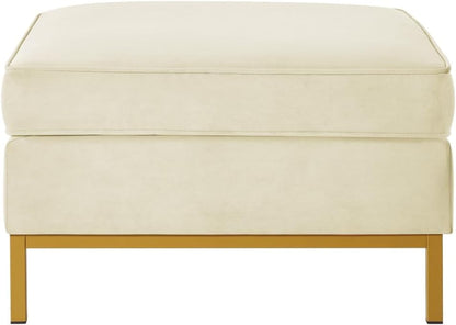 24KF Large Velvet Ottoman - Padded Cushion Foot Rest for Living Room - Cream