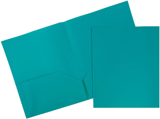 JAM PAPER Plastic 2 Pocket POP Folders - Durable School Folders - Teal Blue - 3/Pack