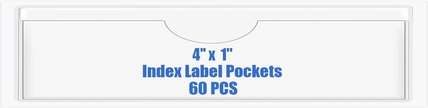 Origin-Joy 60 PCS Self Adhesive Index Card Pockets with Top Open, Clear Plastic Label Holder for Notes, Library and Business, Adhesive Label Pockets & Holder (4 x 1 inch)