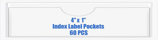 Origin-Joy 60 PCS Self Adhesive Index Card Pockets with Top Open, Clear Plastic Label Holder for Notes, Library and Business, Adhesive Label Pockets & Holder (4 x 1 inch)