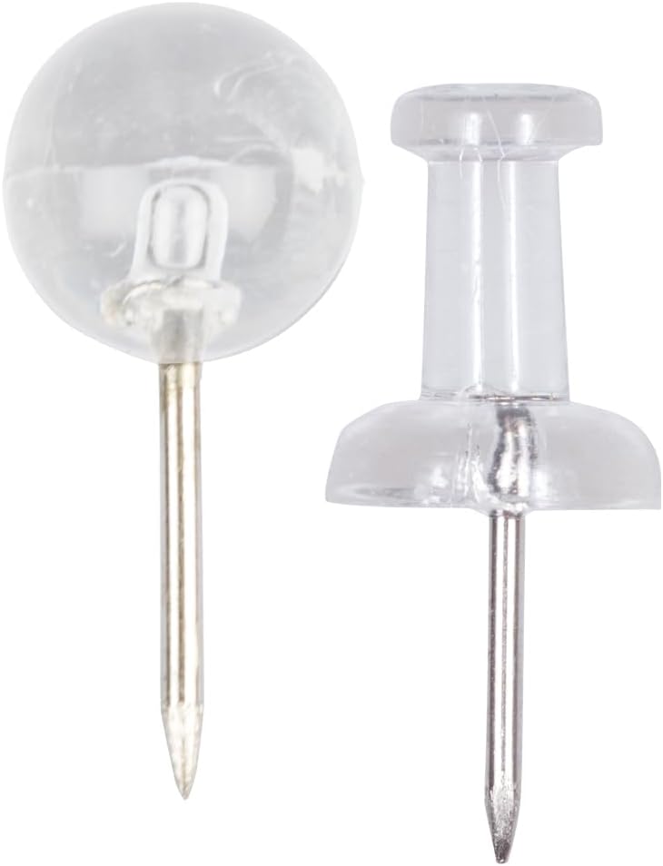 JAM PAPER Colorful Push Pins - Flat & Round Head Thumb Tack Combo Set - Clear Pushpins - 200/Pack