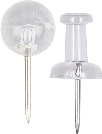 JAM PAPER Colorful Push Pins - Flat & Round Head Thumb Tack Combo Set - Clear Pushpins - 200/Pack