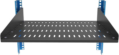 JINGCHENGMEI 2U Vented Server Rack Shelf- Deep Adjustable Universal Rack Mount Cantilever Tray for 19" Network Equipment Rack & Cabinet,16 inches Deep, Black (2U16Inch)