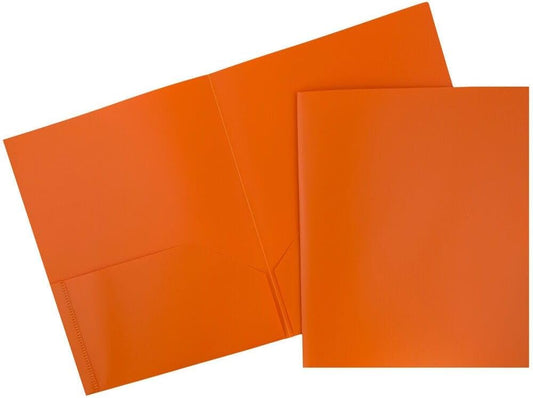 JAM PAPER Plastic 2 Pocket POP Folders - Durable School Folders - Orange - Bulk 144/Box
