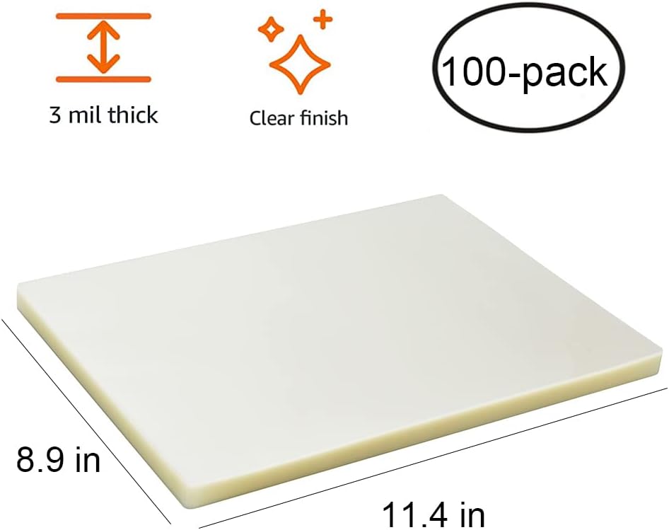 FungLam Thermal Laminating Pouches, 8.9 x 11.4-Inches Laminating Sheets, 3 mil Thick, 100-Pack, Clear