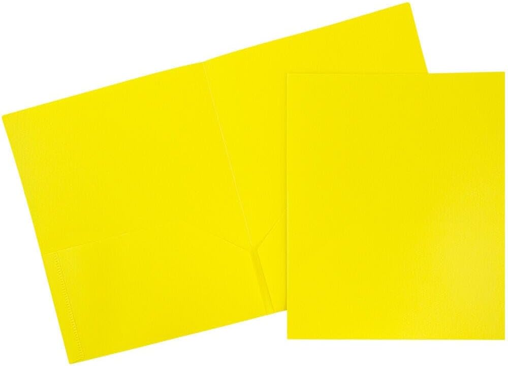 JAM PAPER Plastic 2 Pocket POP Folders - Durable School Folders - Yellow - 3/Pack