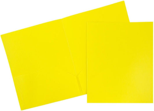 JAM PAPER Plastic 2 Pocket POP Folders - Durable School Folders - Yellow - Bulk 144/Box