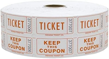 INDIANA TICKET CO. 1,000 Tangerine Raffle Tickets Double Roll, Premium Quality 50/50 Raffle Tickets, Tickets for Events, Carnivals, Door Prizes, Drinks and More