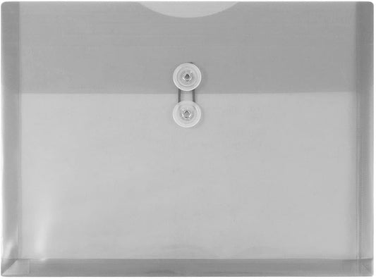 JAM PAPER Plastic Envelopes with Button & String Tie Closure - Letter Booklet - 9 3/4 x 13 - Smoke Gray - 3/Pack