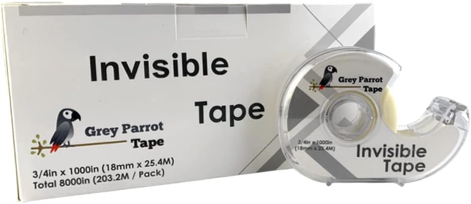 Greyparrot Office Tape Clear Refill Rolls + Dispenser(8 Pack),(3/4” X 1000in/pack). for Craft Jobs, Gift Wrapping, Office Work Glossy Finish, Refillable (8000 inch/Total(Matte)