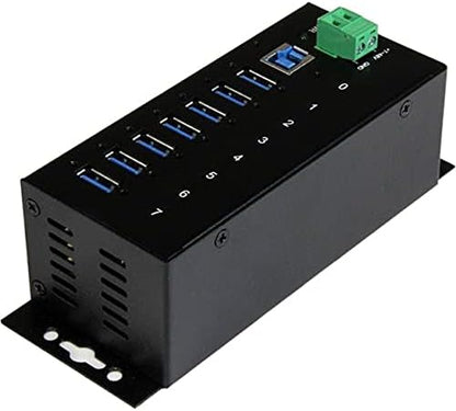 StarTech.com 7-Port USB 3.0 Hub - 5Gbps - Metal Industrial USB-A Hub with ESD Protection & 350W Surge Protection - Din Rail Wall or Desk Mountable - TAA Compliant USB Expander Hub (ST7300USBME)