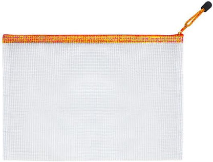Mesh Zipper Pouch Bag,A3 Zipper Bag for Organizing Storage, Waterproof Zipper Pouch, 17" x 12"/44cm x 32cm, File Bag for School and Office Supplies (Orange)