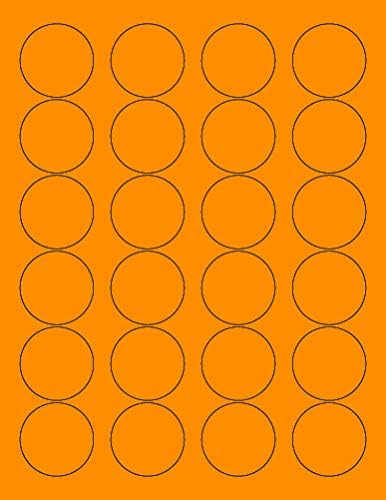 8-1/2 x 11" Neon Color High Light Fluorescent Labels for Laser & Inkjet Printer (Orange Fluorescent, 1.66" Round - 24 Per Page | 2400 Labels)