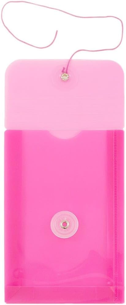 JAM PAPER Plastic Envelopes with Button & String Tie Closure - 4 1/4 x 6 1/4 - Fuchsia Pink - 3/Pack