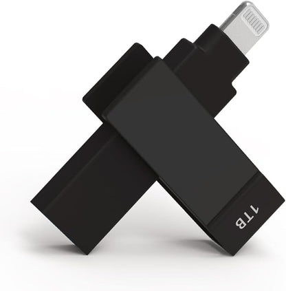 1 TB Apple MFi Certified Black iXflash Backup Photo Stick 2-in-1 USB Type A & Lightning, USB for iPhone, iPad, External Photo Storage for iPhone and Computer