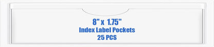 Origin-Joy 25 PCS Self-Adhesive Index Label Pockets, Clear Plastic Peel & Stick Card Holders with Top Open for Loading (8 x 1.75 inch)