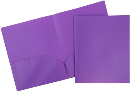 JAM PAPER Plastic 2 Pocket POP Folders - Durable School Folders - Purple - Bulk 48/Pack