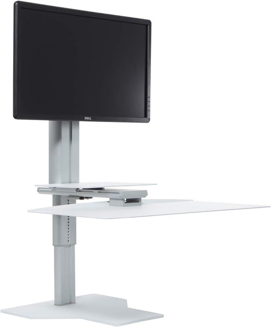 Perfect POSTURE Sit2Stand Standing Desk Converter with Single Monitor Mount - 18” Height Adjustable Sit-Stand Workstation - Silver/White