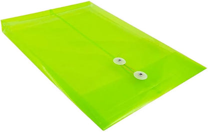 JAM PAPER Plastic Envelopes with Button & String Tie Closure - Legal Open End - 9 3/4 x 14 1/2 - Lime Green - 12/Pack