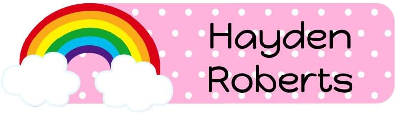 Name Bubbles - Custom Small Rectangle Name Labels for Kids (64 Labels) - Personalized Waterproof Name Stickers for Daycare, Lunch Boxes, Water Bottles, Shoes, School Supplies, & Camp (Rainbow)