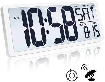 TXL Atomic Clock with Backlight, 14.2" Digital Wall Clock, Battery Operated, Large Display with Day, Date & Temperature, Bedroom, Living Room, Office