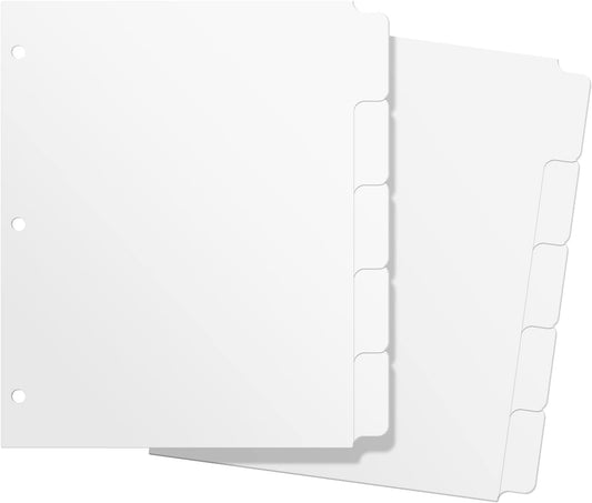 3 Ring Binder Dividers with 5 Tabs, Write & Erase Plastic Binder Dividers Durable 3 Hole Punch Dividers Letter-Size 1/5 Cut Big Tabs Dividers, 2 Set, 10 Dividers Total
